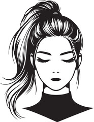 Sleek and Stylish: Monochrome Girl with Ponytail Vector