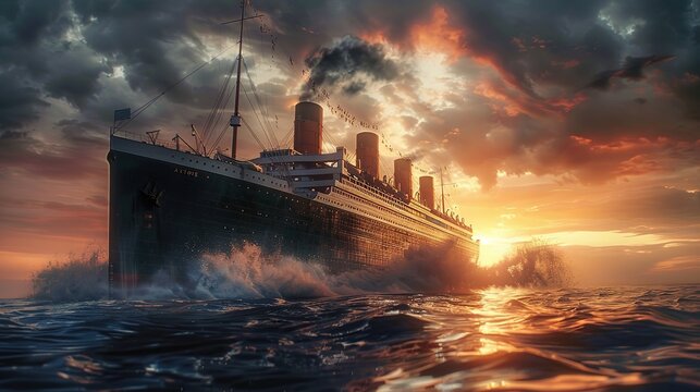 Queen Mary, sister ship of the Titanic. copy space for text.