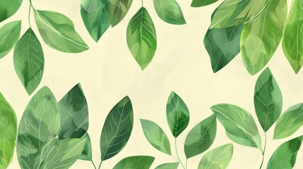 A seamless botanical watercolor illustration featuring a variety of green leaves, perfect for backgrounds, textiles, and eco-friendly concepts