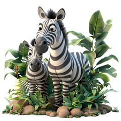 A 3D animated cartoon render of an alert zebra signaling imminent danger to campers.
