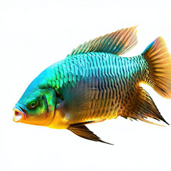 Fototapeta premium an isolated colorful fish on a white background, created with AI technology. 