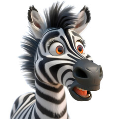 A 3D animated cartoon render of a zebra urgently alerting campers to an approaching predator.