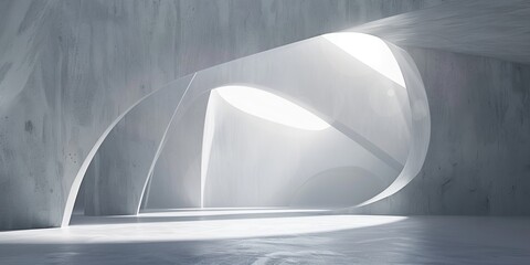 A white tunnel illuminated by a beam of light shining through it. The tunnel extends into the...