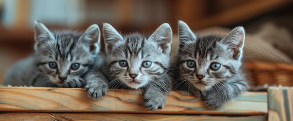Striped Grey Kittens Lies on the Podium and iPlaying. Cat Show. Cute Funny Home Pets. Domestic...