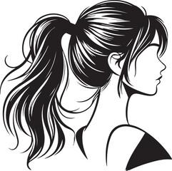 Sleek and Stylish: Monochrome Girl with Ponytail Vector