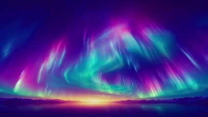 Night scene of peaceful landscape and mountains view with calming rhythms of aurora borealis, seamless loop video.