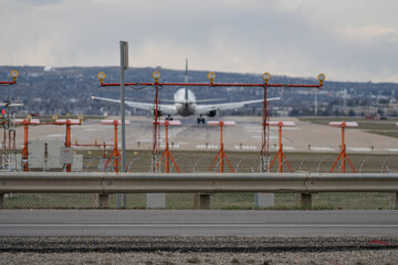 Jet liner landing on airport runway