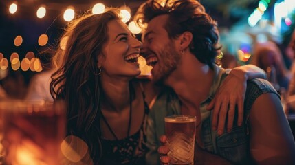 couple laughing and drinking in nightclub
