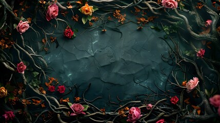 a floral border on a dark background