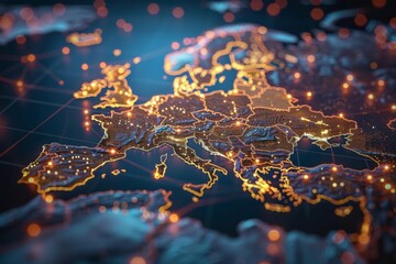 Obraz premium Digital Map of Europe Network Technology created with Generative AI