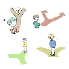 分かれ道に迷う人のイラスト