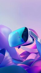 A Vertical Image Of A Virtual Reality Headset On A Purple Background.