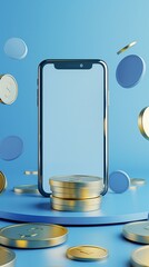 A Vertical Image Of A Cell Phone Surrounded By Stacks Of Coins.