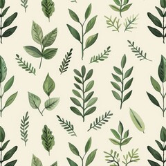 A seamless botanical watercolor illustration featuring a variety of green leaves, perfect for backgrounds, textiles, and eco-friendly concepts