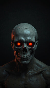 'Horror' Digital 3D skull glowing red eyes 04