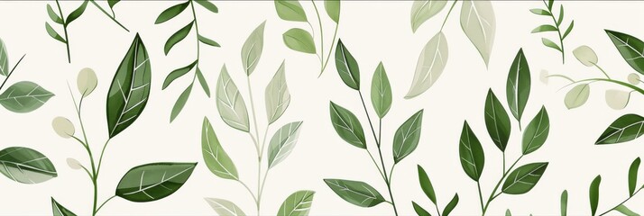 A seamless botanical watercolor illustration featuring a variety of green leaves, perfect for backgrounds, textiles, and eco-friendly concepts