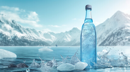 A fresh, cool and clean mountain mineral water in a glass bottle mockup - obrazy, fototapety, plakaty