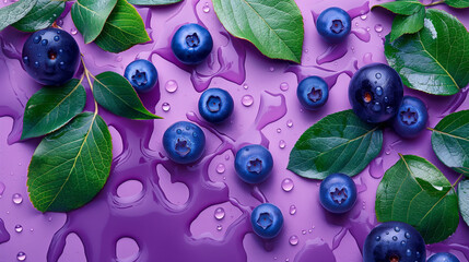 A fresh blueberries pattern in water drops