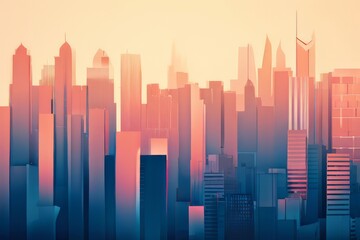 Blue neon city skyscrapers modern technology concept flat vector, isolated on white background