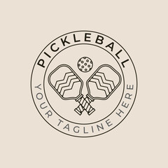 pickleball tournament line art logo with emblem, vector illustration minimalist design.