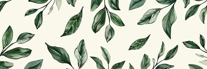 A seamless botanical watercolor illustration featuring a variety of green leaves, perfect for backgrounds, textiles, and eco-friendly concepts
