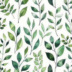 A seamless botanical watercolor illustration featuring a variety of green leaves, perfect for backgrounds, textiles, and eco-friendly concepts