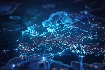 Digital Map of Europe Network Technology created with Generative AI