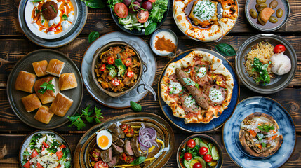 Plates with traditional food of different countries 