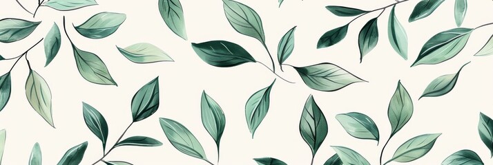 Fototapeta premium A seamless botanical watercolor illustration featuring a variety of green leaves, perfect for backgrounds, textiles, and eco-friendly concepts