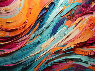 "Dazzling abstract canvas, a symphony of vivid hues, acrylic strokes breathe life into a vibrant, modern masterpiece with colourful and painted backdrop.