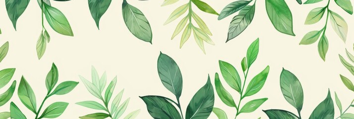 Fototapeta premium A seamless botanical watercolor illustration featuring a variety of green leaves, perfect for backgrounds, textiles, and eco-friendly concepts