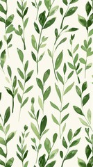 A seamless botanical watercolor illustration featuring a variety of green leaves, perfect for backgrounds, textiles, and eco-friendly concepts