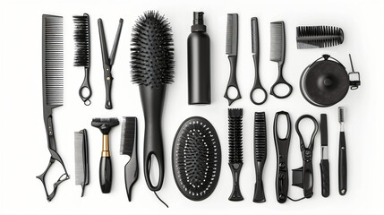Professional hairdressers set on white background
