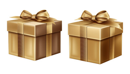 two golden gift box isolated on transparent background cutout