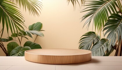 Obraz premium Woodland Elegance: Circular Podium in Tropical Forest for Product Display