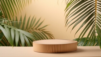 Obraz premium Tropical Zen: Wood Podium Set in Forest Clearing for Product Showcase