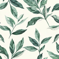 A seamless botanical watercolor illustration featuring a variety of green leaves, perfect for backgrounds, textiles, and eco-friendly concepts