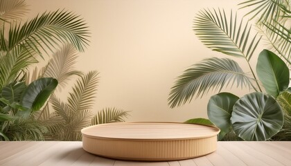 Fototapeta premium Natural Elegance: Wood Podium in Tropical Forest for Product Showcase