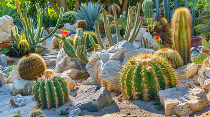 Artistic arrangement of various cactus 
