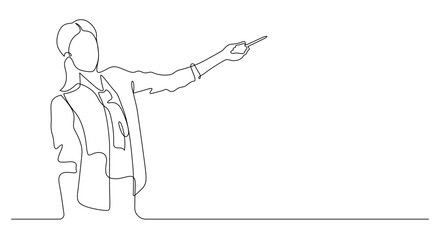 continuous line drawing of woman presenting or teaching