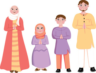 Cheerful Muslim Family Character