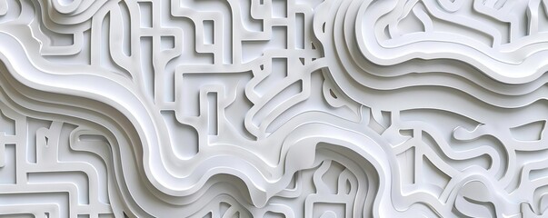 Intricate paper maze with overlaid digital coding elements, representing the challenge of navigating algorithms, Humor and Whimsy