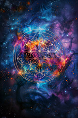 Cosmic Contemplation of the Profound Flower of Life in a Cinematic Photographic Rendering