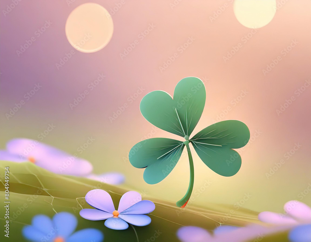 Wall mural green leaf clover with dew