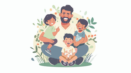 Father with his children avatar character Vector style