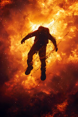 Naklejka premium Dive Deep into the Cosmic Ocean of Existence:A Transcendent Journey Through Flames of Enlightenment