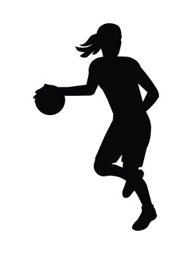 recommend clip art: Black silhouette of a women's basketball team girl player standing and preparing to throw the ball
