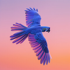 3d rendered photos of a Hyacinth macaw flying, in the style of graphic design light peach fuzz, pastoral scene made with generative AI