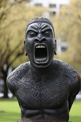 Tribal statue with fierce expression