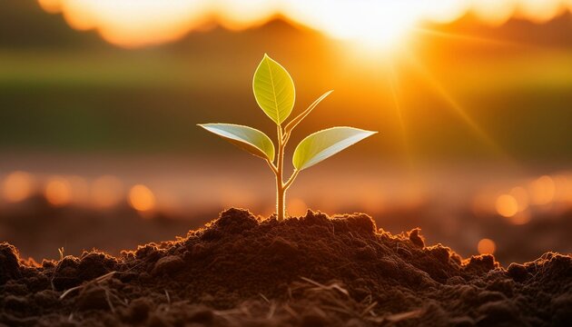 希望の新芽 – 夕日に照らされる命の誕生